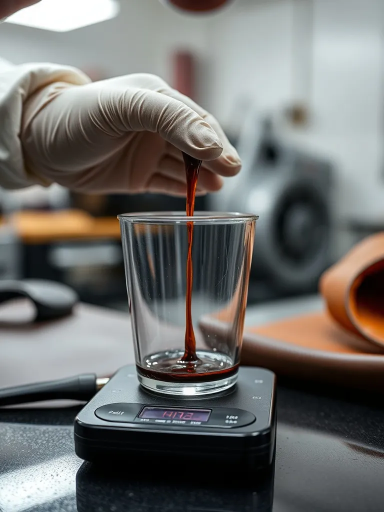 Close up photo of professional liquid leather dyes being mix