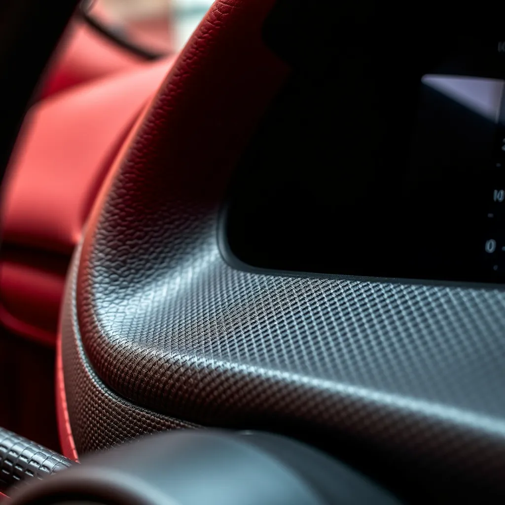 Close-up of a high-quality textured car dashboard being prof
